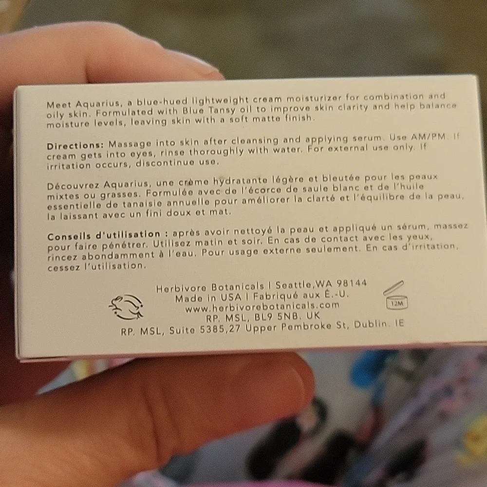 Herbivore Aquarius 50ml Pore Purifying Clarity Cream 50ml New in Box